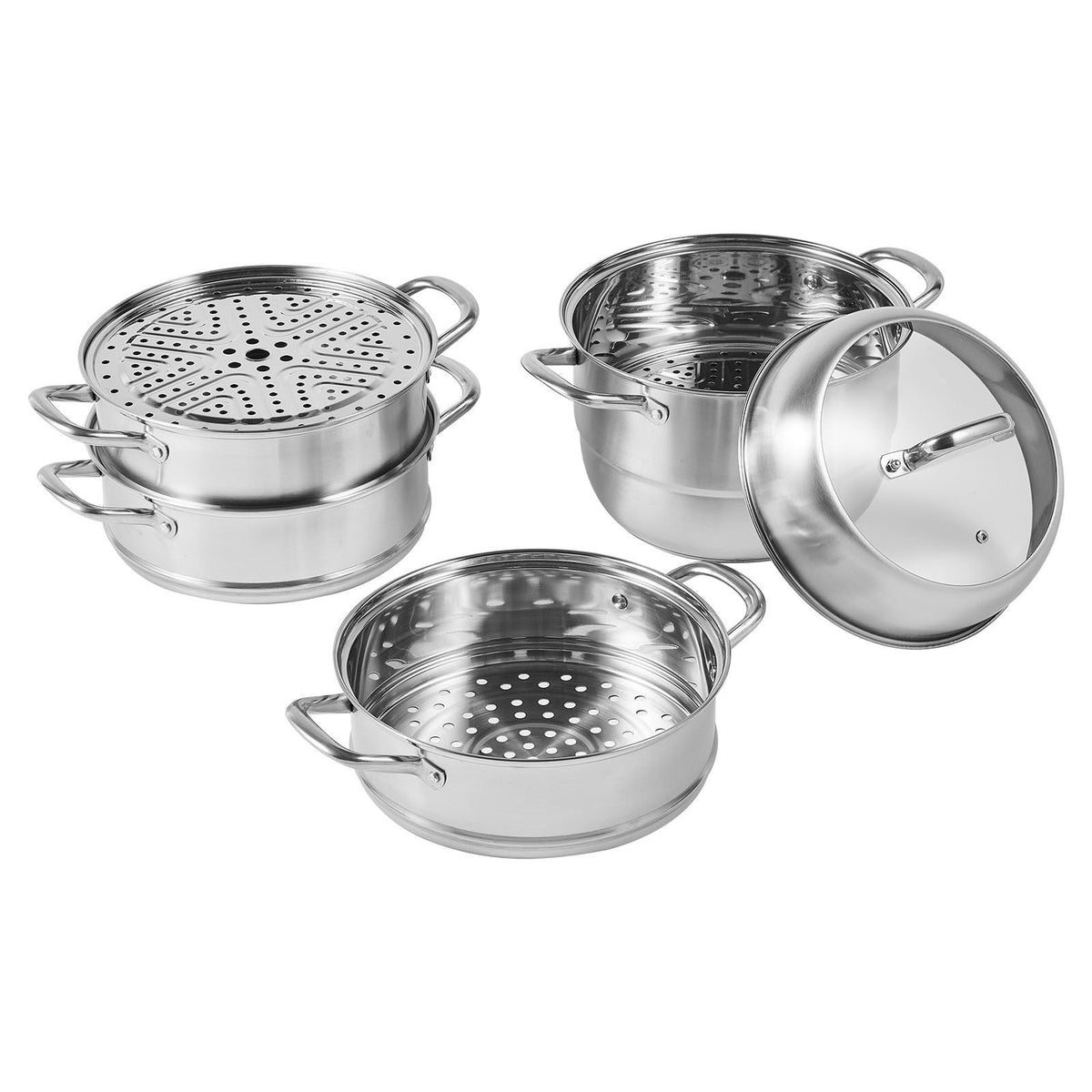 Steamer Pot 11in/28cm, 5 Tier Steamer Pot for Cooking with 8.5QT Stock Pot, 3 Vegetable Steamers & 2 Steaming Trays, Food-Grade 304 Stainless Steel Food Steamer Cookware for Gas Electric Stove