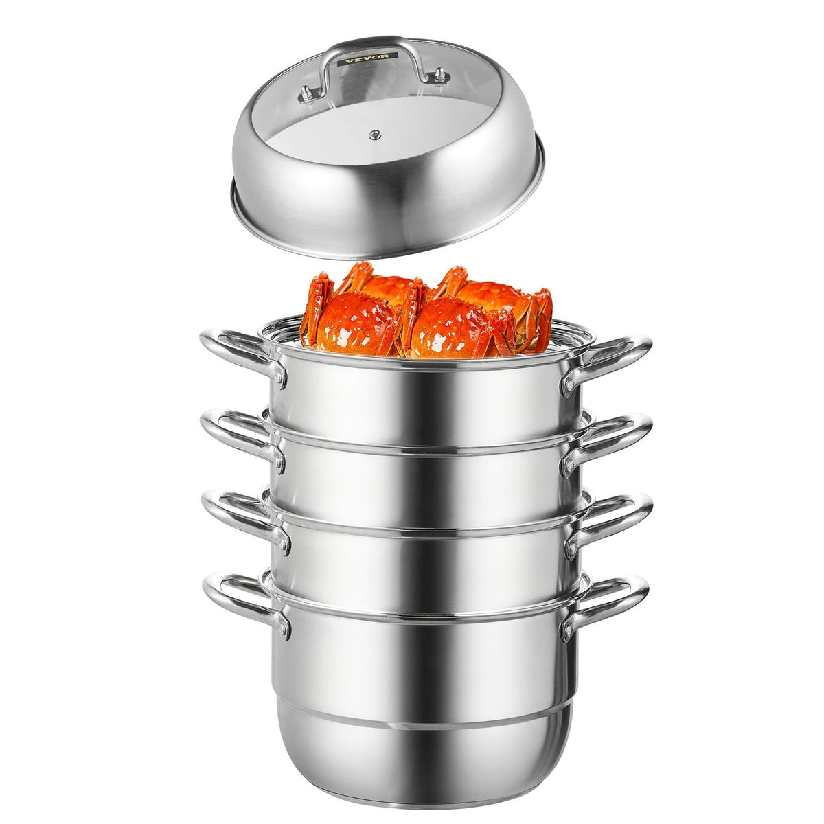 Steamer Pot 11in/28cm, 5 Tier Steamer Pot for Cooking with 8.5QT Stock Pot, 3 Vegetable Steamers & 2 Steaming Trays, Food-Grade 304 Stainless Steel Food Steamer Cookware for Gas Electric Stove