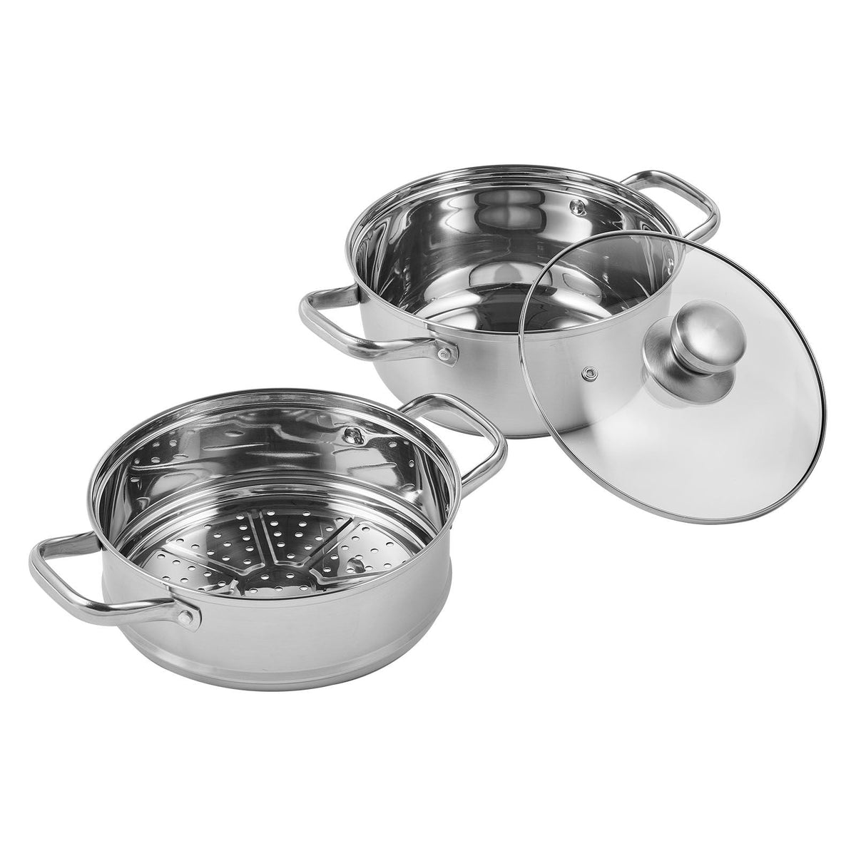 Steamer Pot, 8.66in/22cm Steamer Pot for Cooking with 3QT Stock Pot and Vegetable Steamer, Large Capacity Stainless Steel Food Steamer Cookware with Lid for Gas Electric Induction Grill Stove