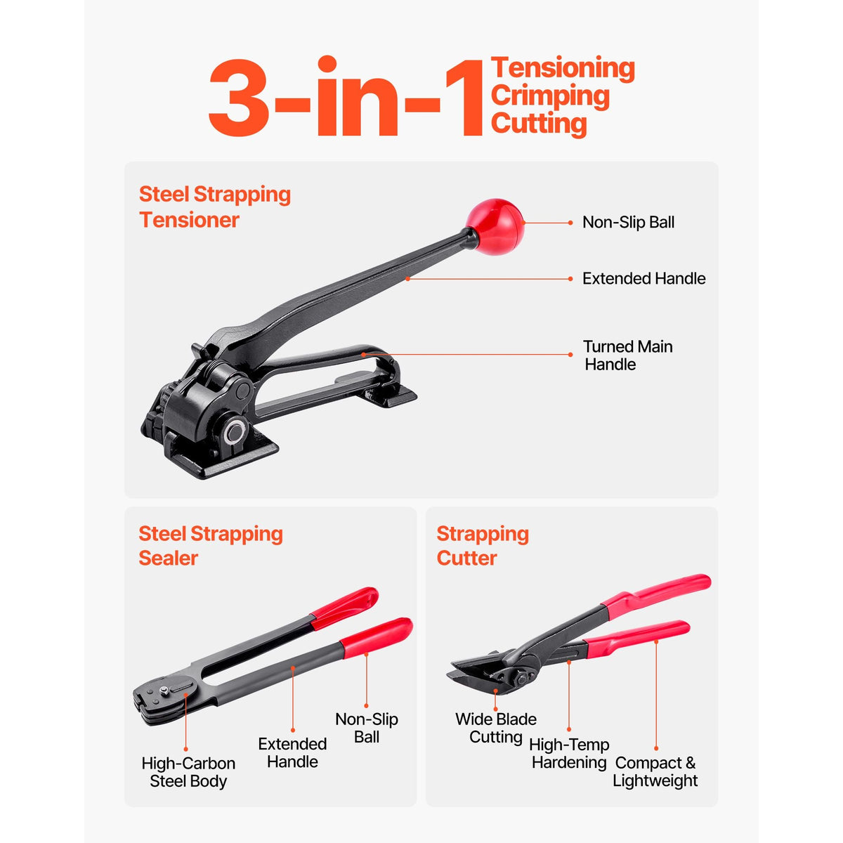 Steel Banding Strapping Kit, Heavy Duty Banding Sealer Tool with 600 ft Binding Straps, 300 Metal Seals, Manual Pallet Packaging Strapping Kit for Warehouse, Transportation, Industrial Bundling