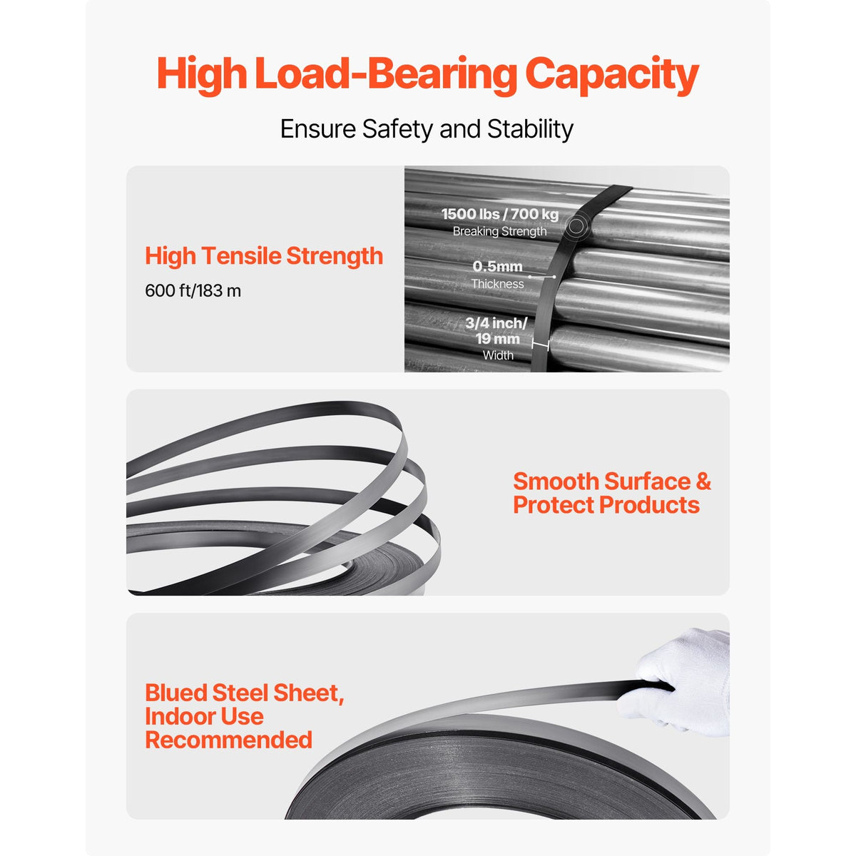 Steel Banding Strapping Kit, Heavy Duty Banding Sealer Tool with 600 ft Binding Straps, 300 Metal Seals, Manual Pallet Packaging Strapping Kit for Warehouse, Transportation, Industrial Bundling