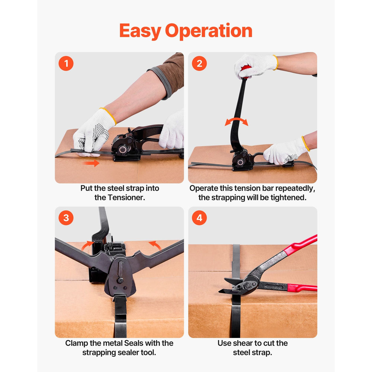 Steel Banding Strapping Kit, Heavy Duty Banding Sealer Tool with 600 ft Binding Straps, 300 Metal Seals, Manual Pallet Packaging Strapping Kit for Warehouse, Transportation, Industrial Bundling