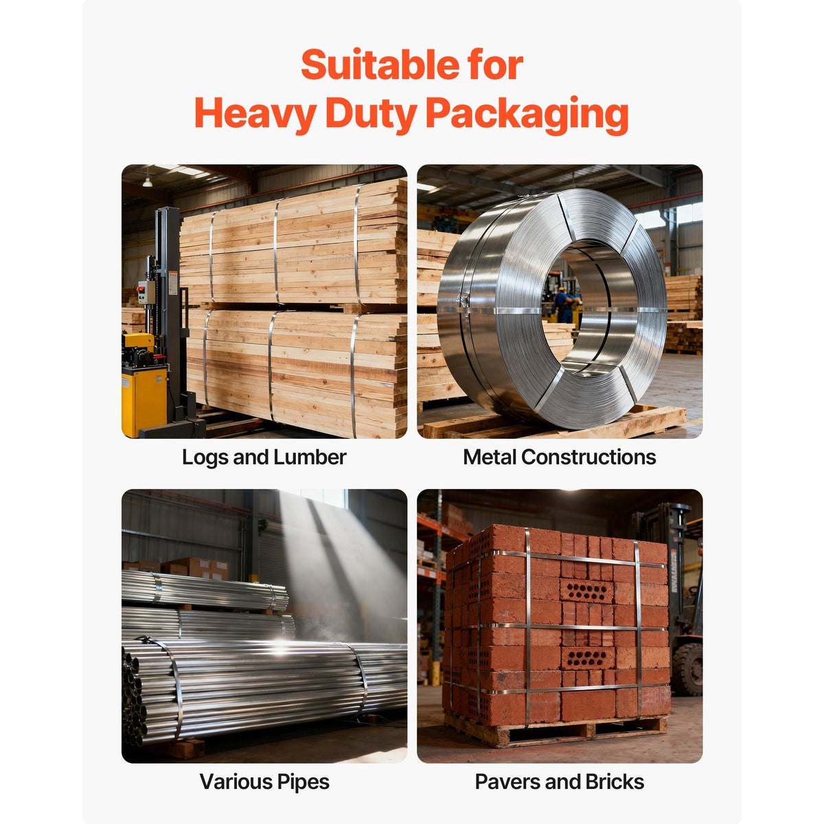 Steel Banding Strapping Kit, Heavy Duty Banding Sealer Tool with 600 ft Binding Straps, 300 Metal Seals, Manual Pallet Packaging Strapping Kit for Warehouse, Transportation, Industrial Bundling