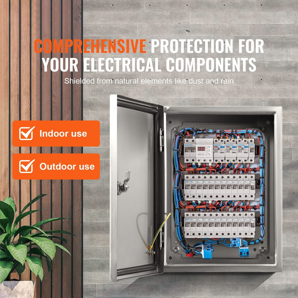 Steel Electrical Box, 16"x 12"x 10", 304 Stainless Steel Electrical Enclosure Box, Wall-Mounted Outdoor Electrical Electronic Equipment Enclosure with Mounting Plate Hinges Lock, IP66 Waterproof