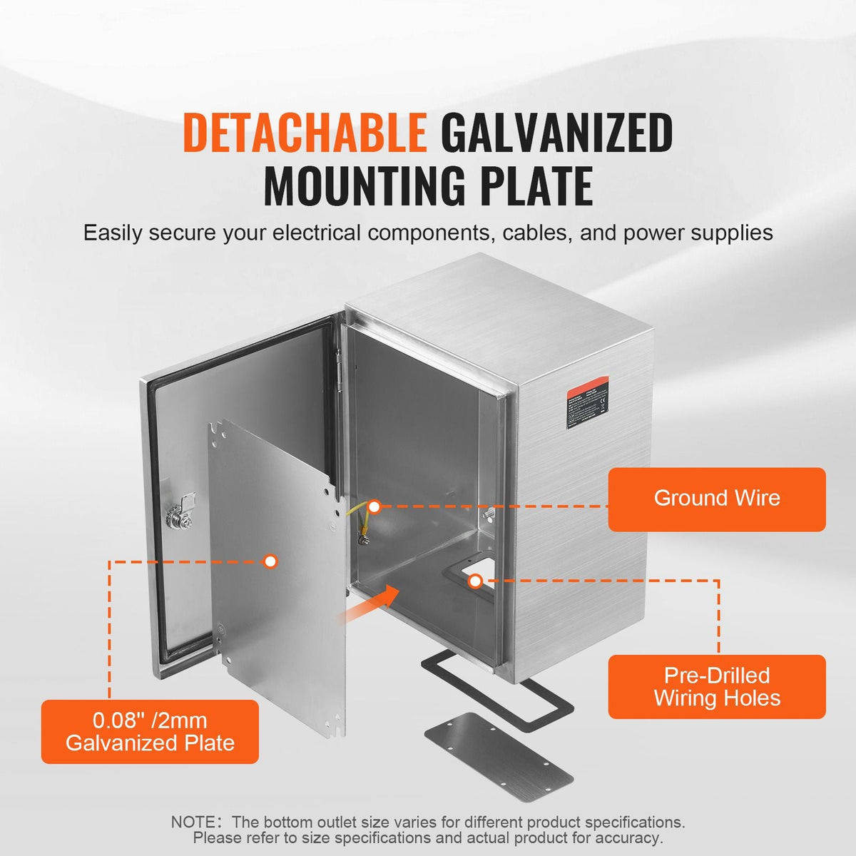 Steel Electrical Box, 16"x 12"x 6", 304 Stainless Steel Electrical Enclosure Box, Wall-Mounted Outdoor Electrical Electronic Equipment Enclosure with Mounting Plate Hinges Lock, IP66 Waterproof