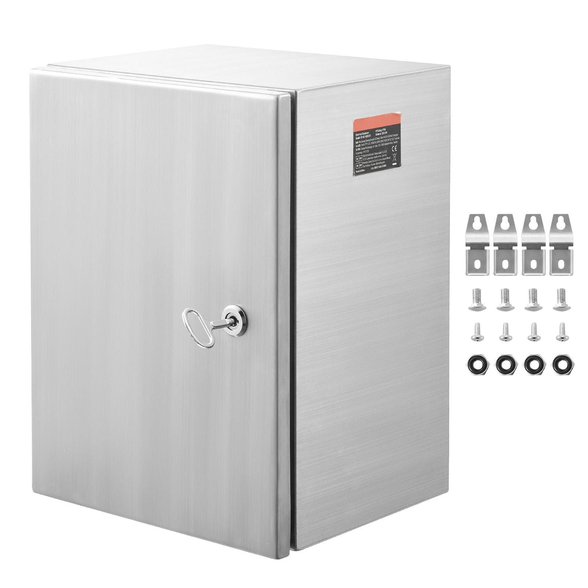 Steel Electrical Box, 24"x 20"x 8", 304 Stainless Steel Electrical Enclosure Box, Wall-Mounted Outdoor Electrical Electronic Equipment Enclosure with Mounting Plate Hinges Lock, IP66 Waterproof