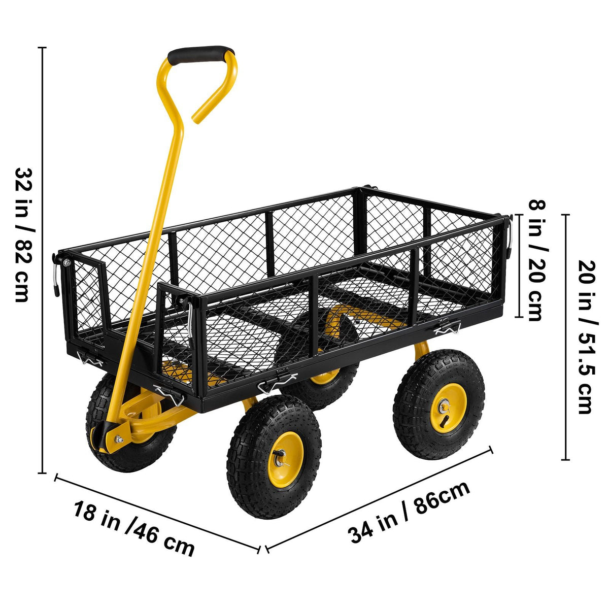 Steel Garden Cart, Heavy Duty 500 lbs Capacity, with Removable Mesh Sides to Convert into Flatbed, Utility Metal Wagon with 180° Rotating Handle and 10 in Tires, Perfect for Garden, Farm, Yard