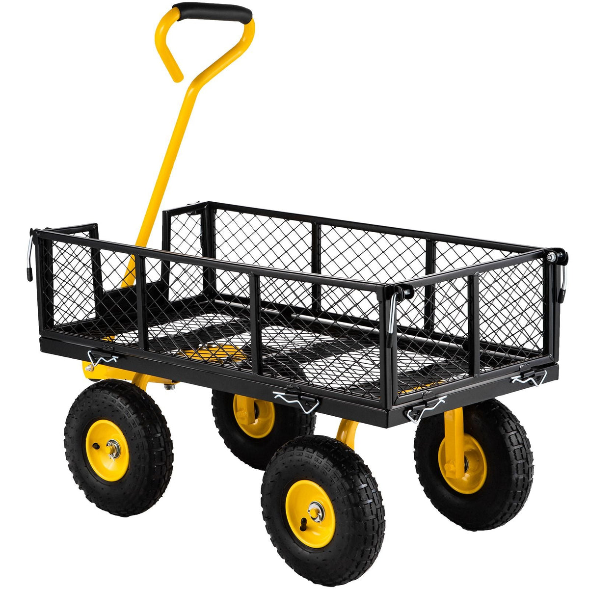 Steel Garden Cart, Heavy Duty 500 lbs Capacity, with Removable Mesh Sides to Convert into Flatbed, Utility Metal Wagon with 180° Rotating Handle and 10 in Tires, Perfect for Garden, Farm, Yard