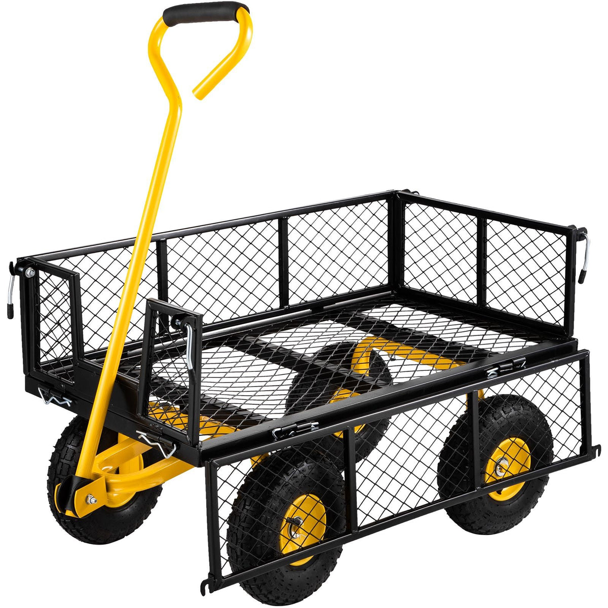 Steel Garden Cart, Heavy Duty 500 lbs Capacity, with Removable Mesh Sides to Convert into Flatbed, Utility Metal Wagon with 180° Rotating Handle and 10 in Tires, Perfect for Garden, Farm, Yard