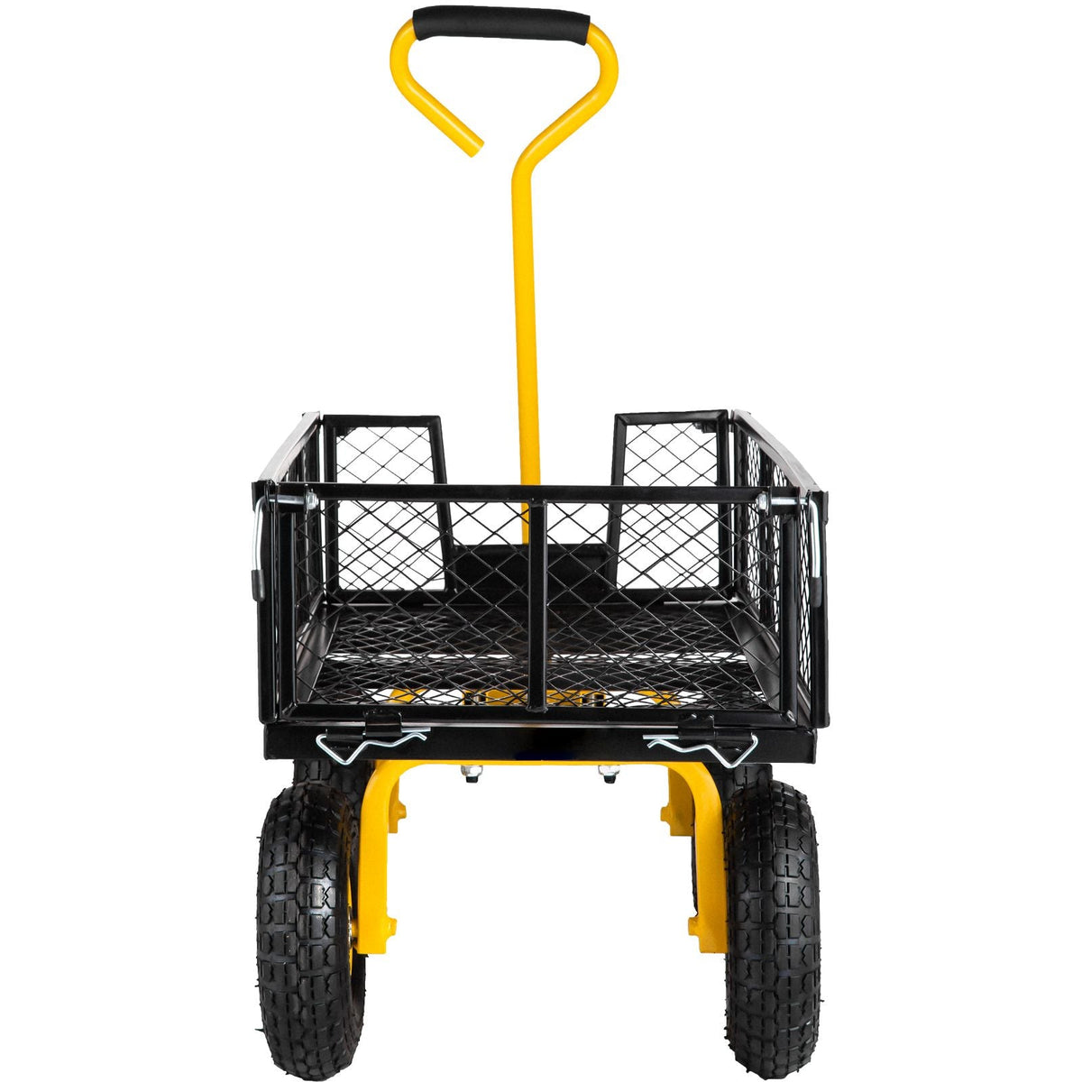 Steel Garden Cart, Heavy Duty 500 lbs Capacity, with Removable Mesh Sides to Convert into Flatbed, Utility Metal Wagon with 180° Rotating Handle and 10 in Tires, Perfect for Garden, Farm, Yard