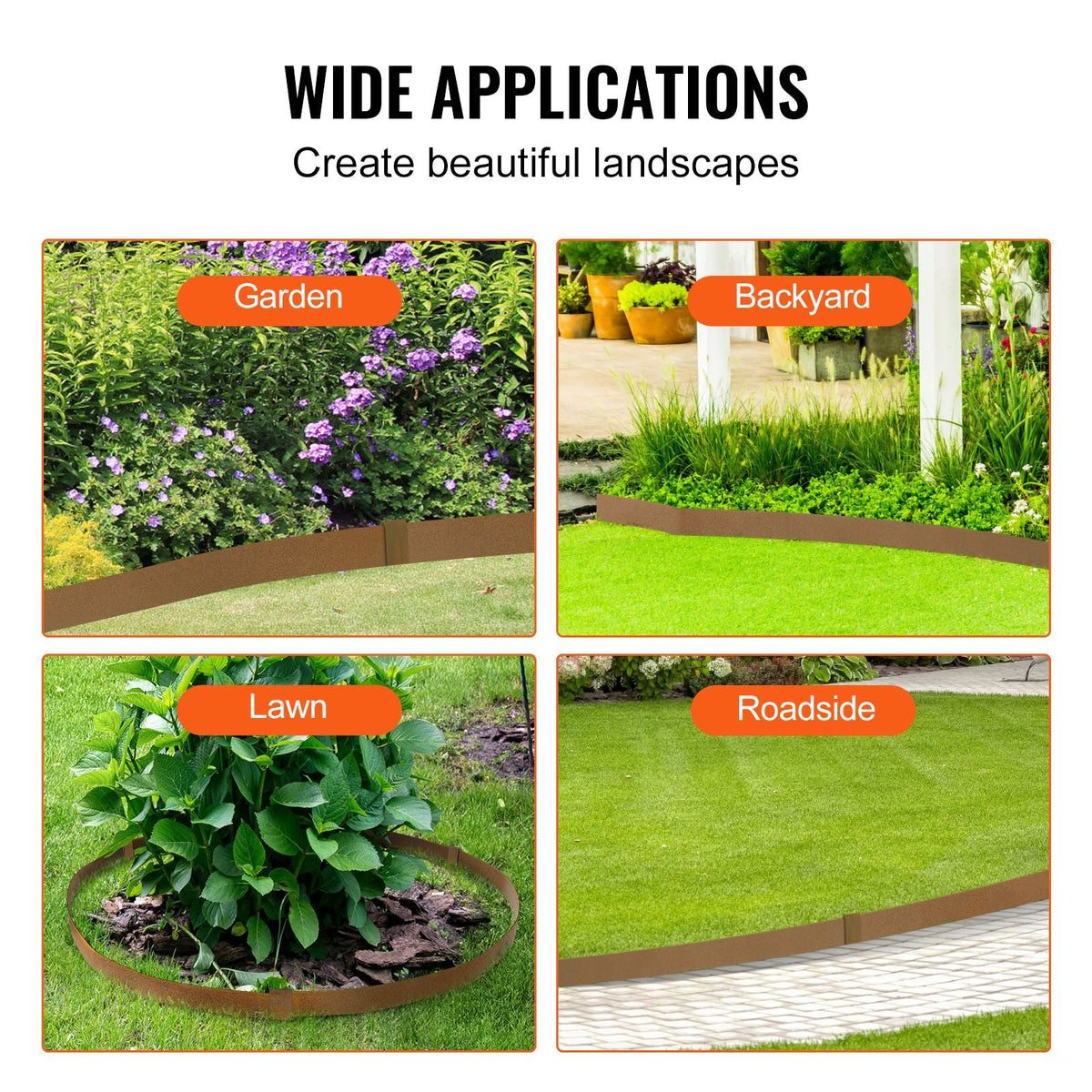 Steel Landscape Edging, 10-pack Steel Garden Edging Borders, 39.6" L x 2" H Strips, Hammer-in Edging Border, Bendable Metal Landscape Edging for Yard, Garden, 2.5" Spike Height, Rustic Brown