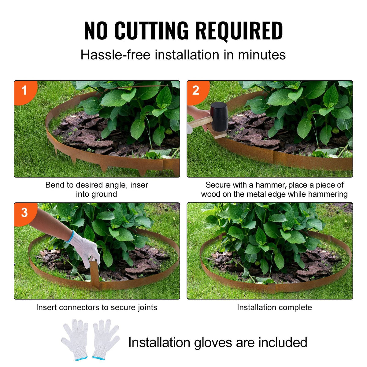 Steel Landscape Edging, 10-pack Steel Garden Edging Borders, 39.6" L x 2" H Strips, Hammer-in Edging Border, Bendable Metal Landscape Edging for Yard, Garden, 2.5" Spike Height, Rustic Brown