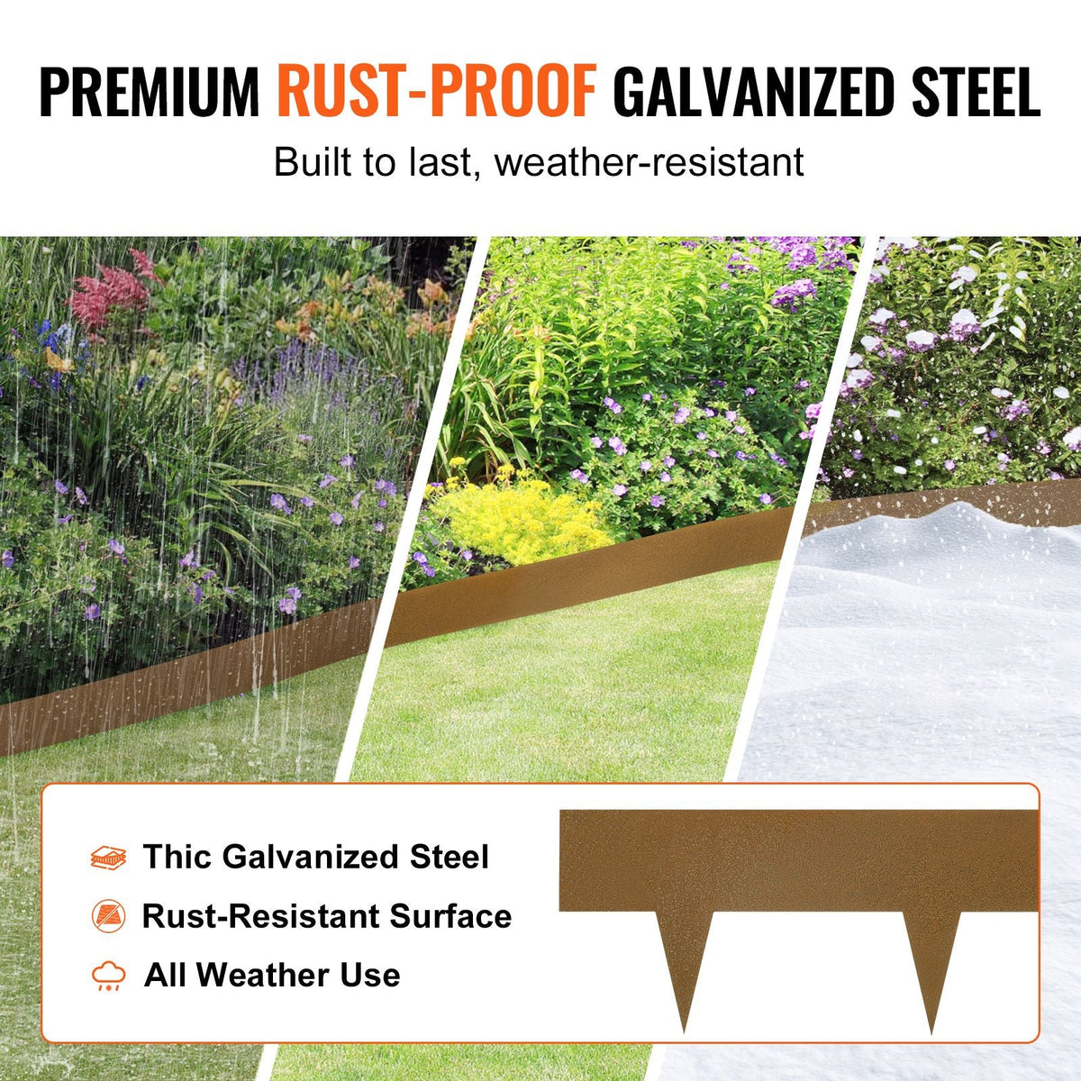 Steel Landscape Edging, 10-pack Steel Garden Edging Borders, 39.6" L x 2" H Strips, Hammer-in Edging Border, Bendable Metal Landscape Edging for Yard, Garden, 2.5" Spike Height, Rustic Brown