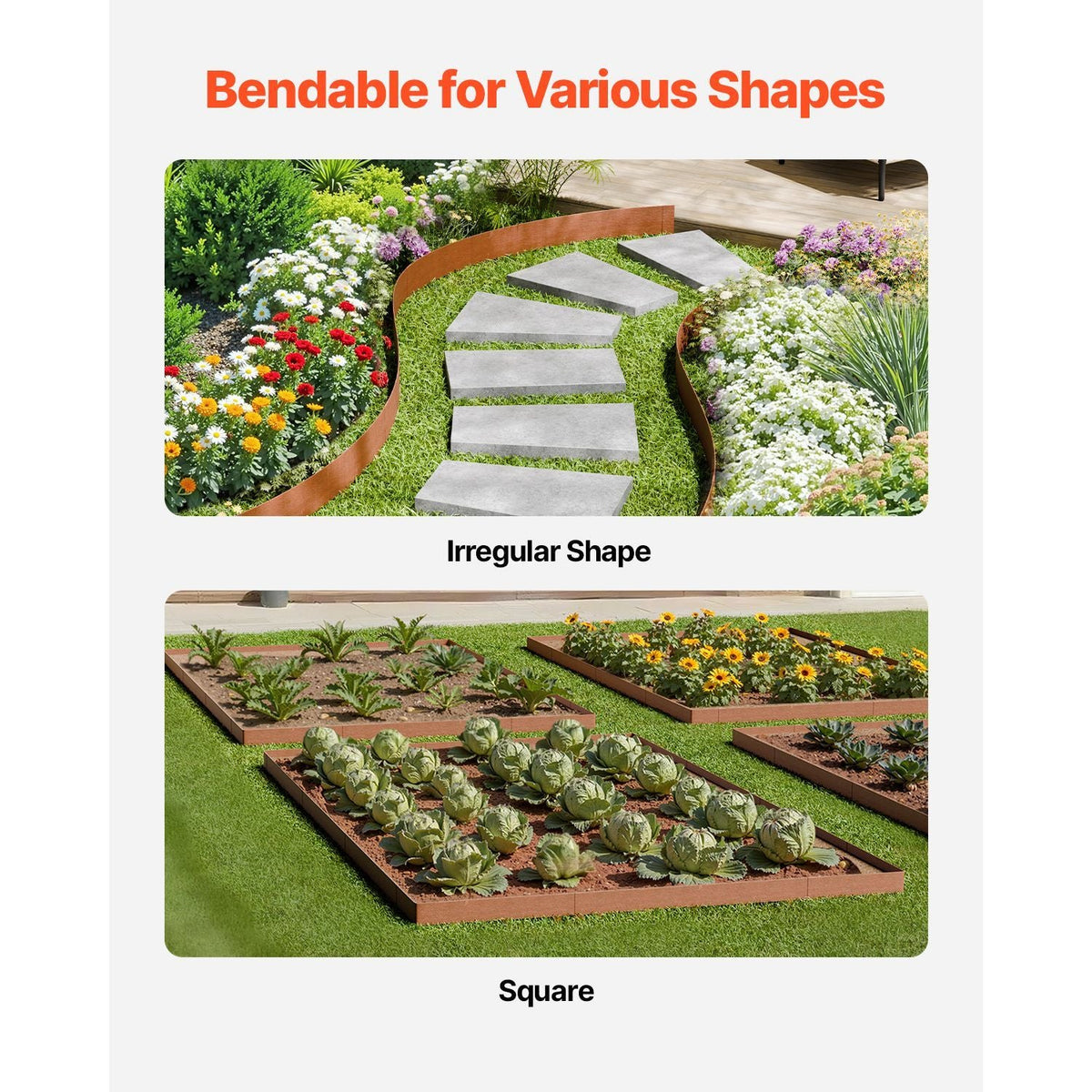 Steel Landscape Edging, 10 Packs 40 x 4.5 in Weather-Resistant & Pre-Rust Metal Landscape Edging, Bendable Garden Edging Border, Heavy Duty Lawn Edging, Flower Bed Yard Pathway Divider
