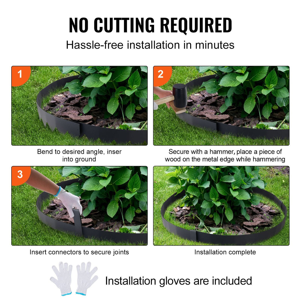 Steel Landscape Edging, 3-pack Steel Garden Edging Borders, 40" L x 8" H Strips, Hammer-in Edging Border with 5 Clips, Bendable Metal Landscape Edging for Yard, Garden, Lawn