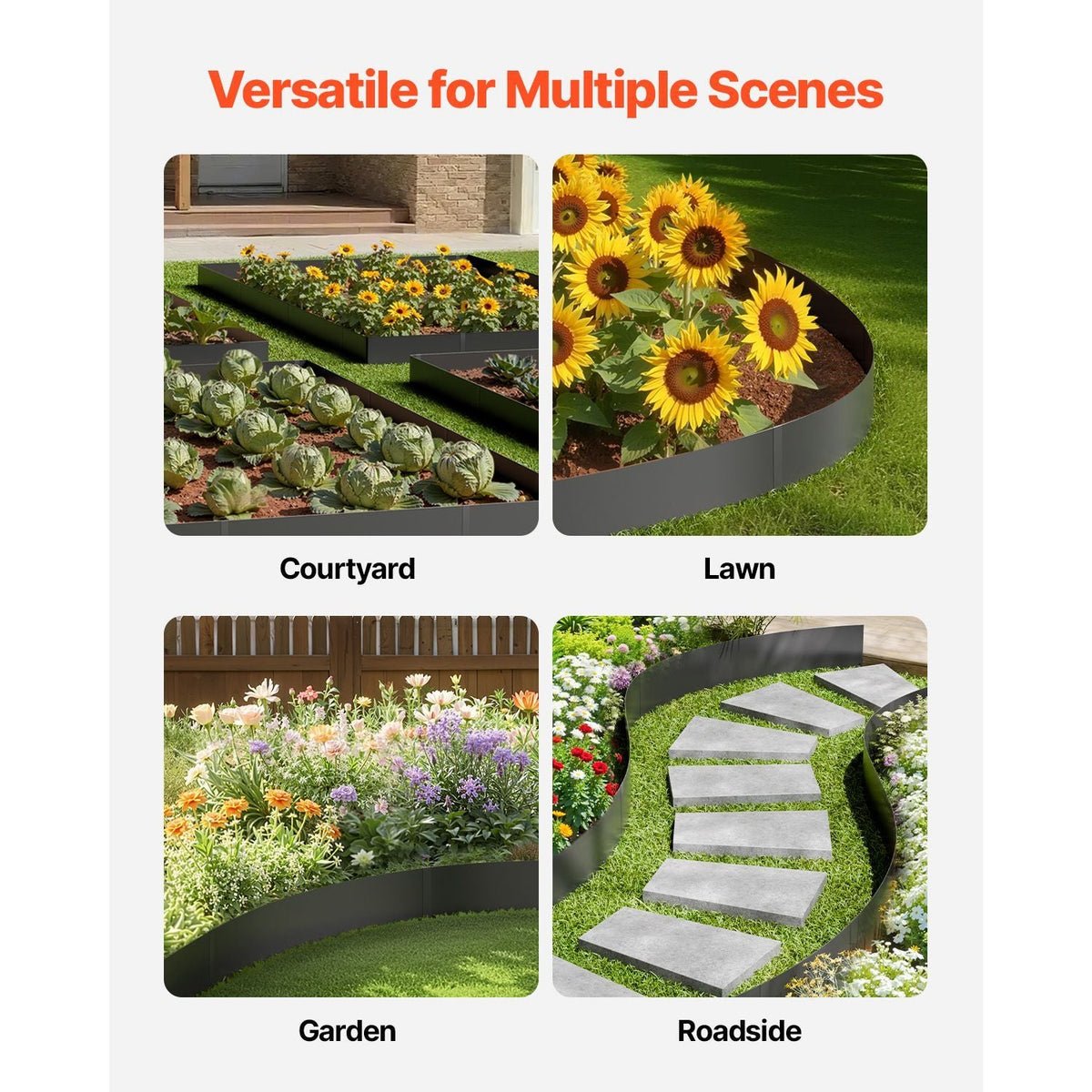Steel Landscape Edging, 3 Packs 40 x 6 in Rust-Resistant Metal Landscape Edging, Bendable Garden Edging Border, Heavy Duty Lawn Edging, Easy-to-Install, Flower Bed Yard Pathway Divider Black