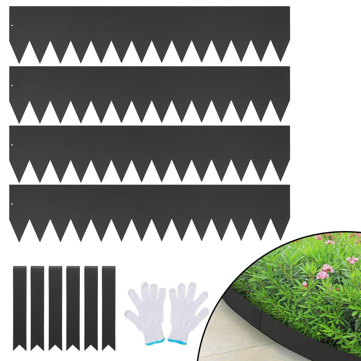 Steel Landscape Edging, 4-pack Steel Garden Edging Borders, 40" L x 8" H Strips, Hammer-in Edging Border with 6 Clips, Bendable Metal Landscape Edging for Yard, Garden, Lawn