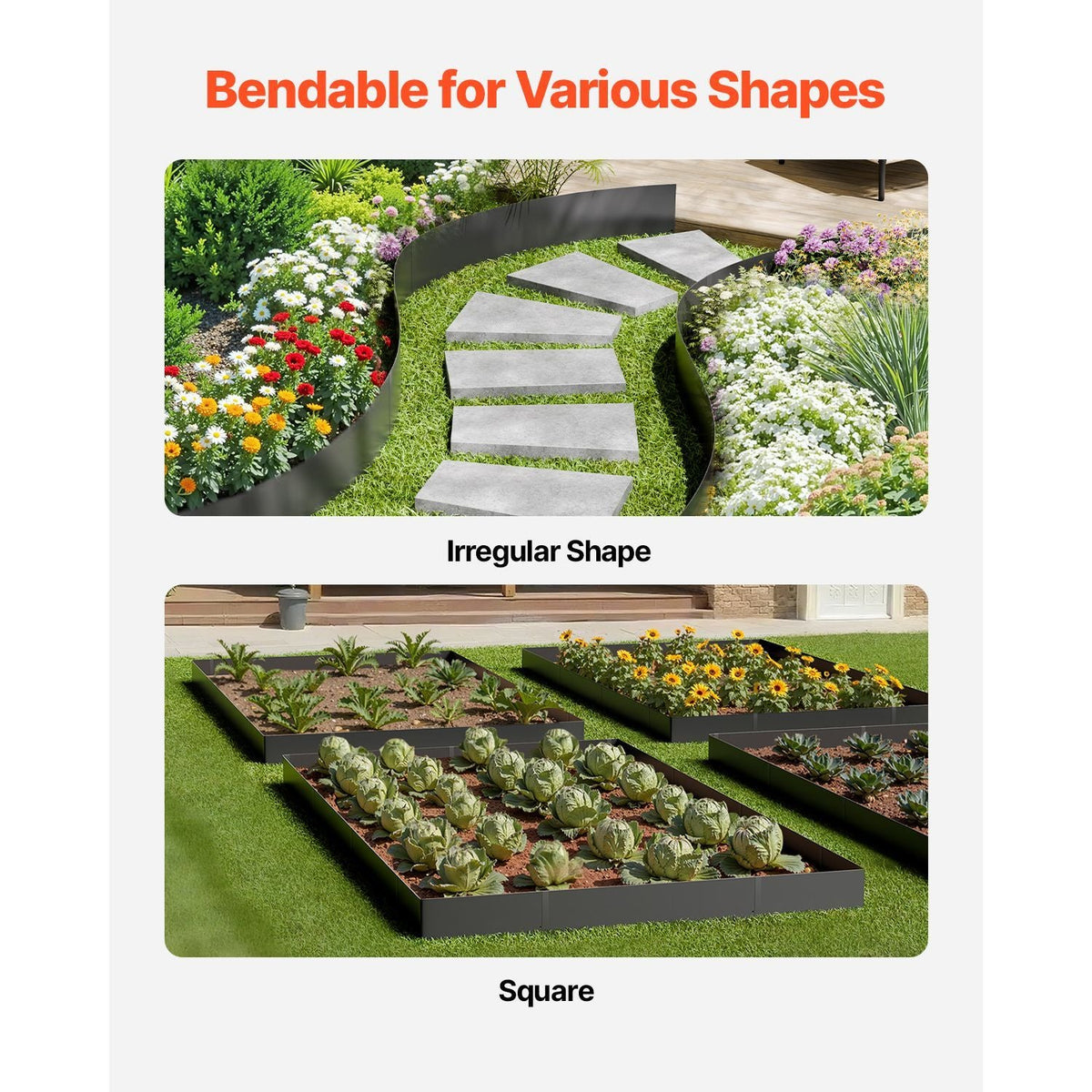 Steel Landscape Edging, 4 Packs 40 x 6 in Rust-Resistant Metal Landscape Edging, Bendable Garden Edging Border, Heavy Duty Lawn Edging, Easy-to-Install, Flower Bed Yard Pathway Divider Black