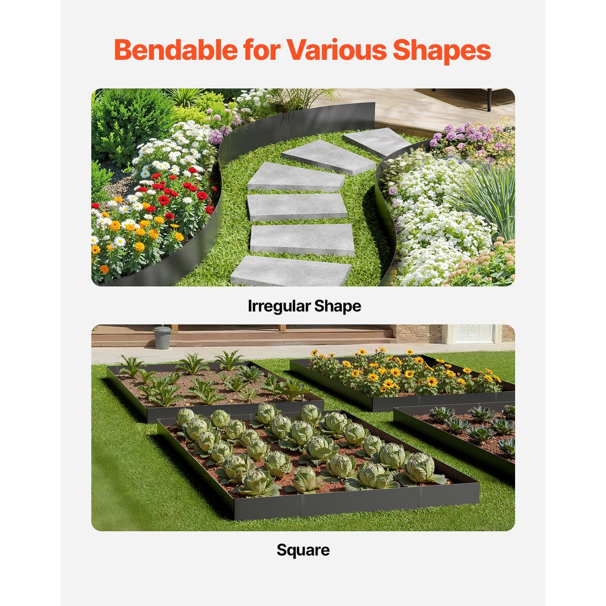 Steel Landscape Edging, 4 Packs 40 x 8 in Rust-Resistant Metal Landscape Edging, Bendable Garden Edging Border, Heavy Duty Lawn Edging, Easy-to-Install, Flower Bed Yard Pathway Divider Black