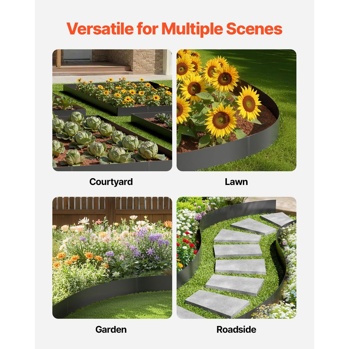 Steel Landscape Edging, 4 Packs 40 x 8 in Rust-Resistant Metal Landscape Edging, Bendable Garden Edging Border, Heavy Duty Lawn Edging, Easy-to-Install, Flower Bed Yard Pathway Divider Black