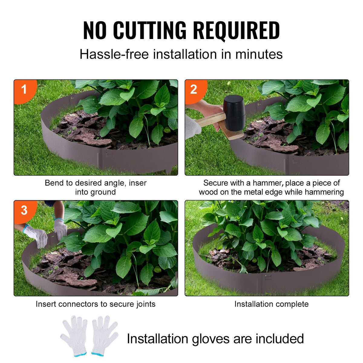 Steel Landscape Edging, 5-pack Steel Garden Edging Borders, 39" L x 5" H Strips, Hammer-in Edging Border, Bendable Metal Landscape Edging for Yard, Garden, Lawn, 3.15" Spike Height, Brown