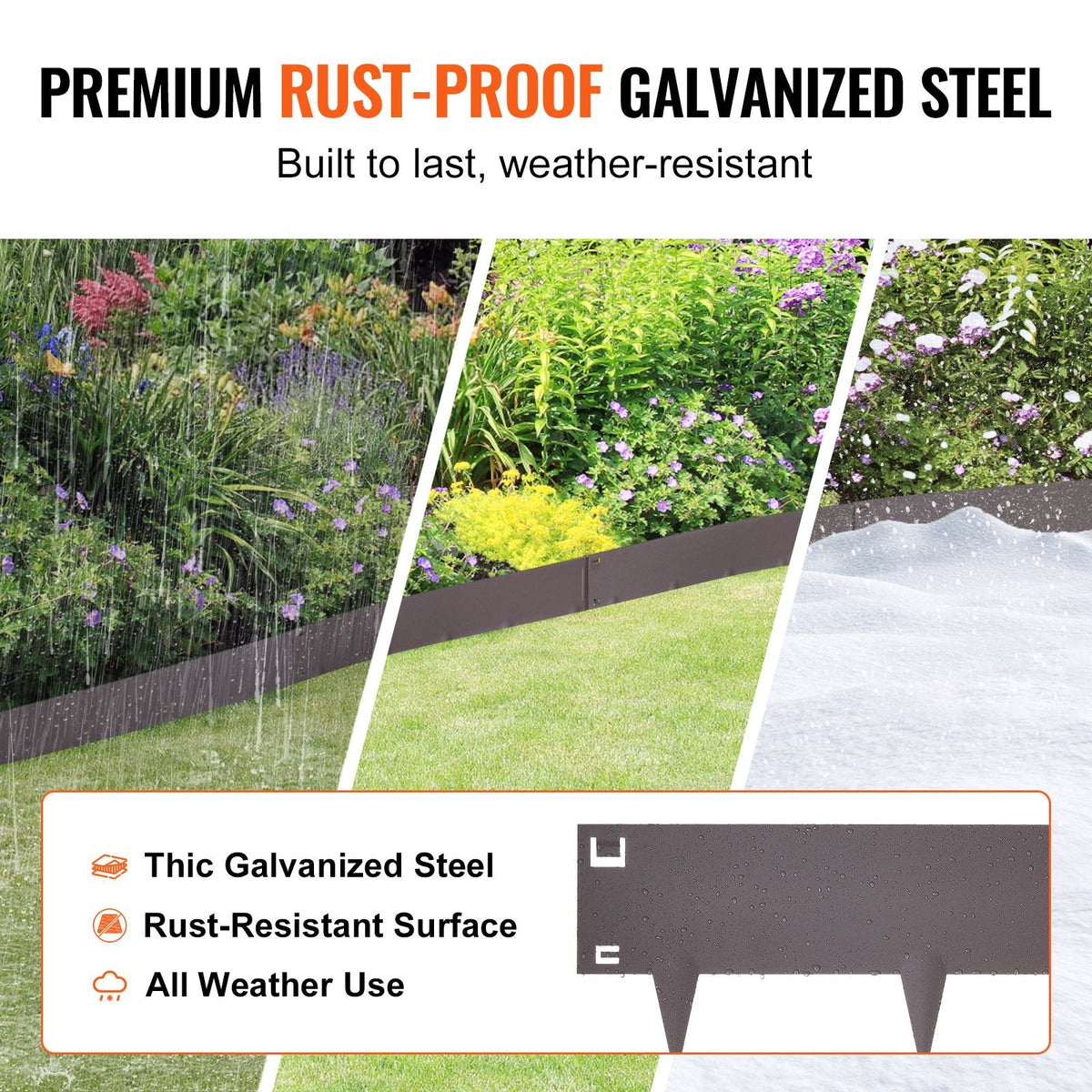 Steel Landscape Edging, 5-pack Steel Garden Edging Borders, 39" L x 5" H Strips, Hammer-in Edging Border, Bendable Metal Landscape Edging for Yard, Garden, Lawn, 3.15" Spike Height, Brown