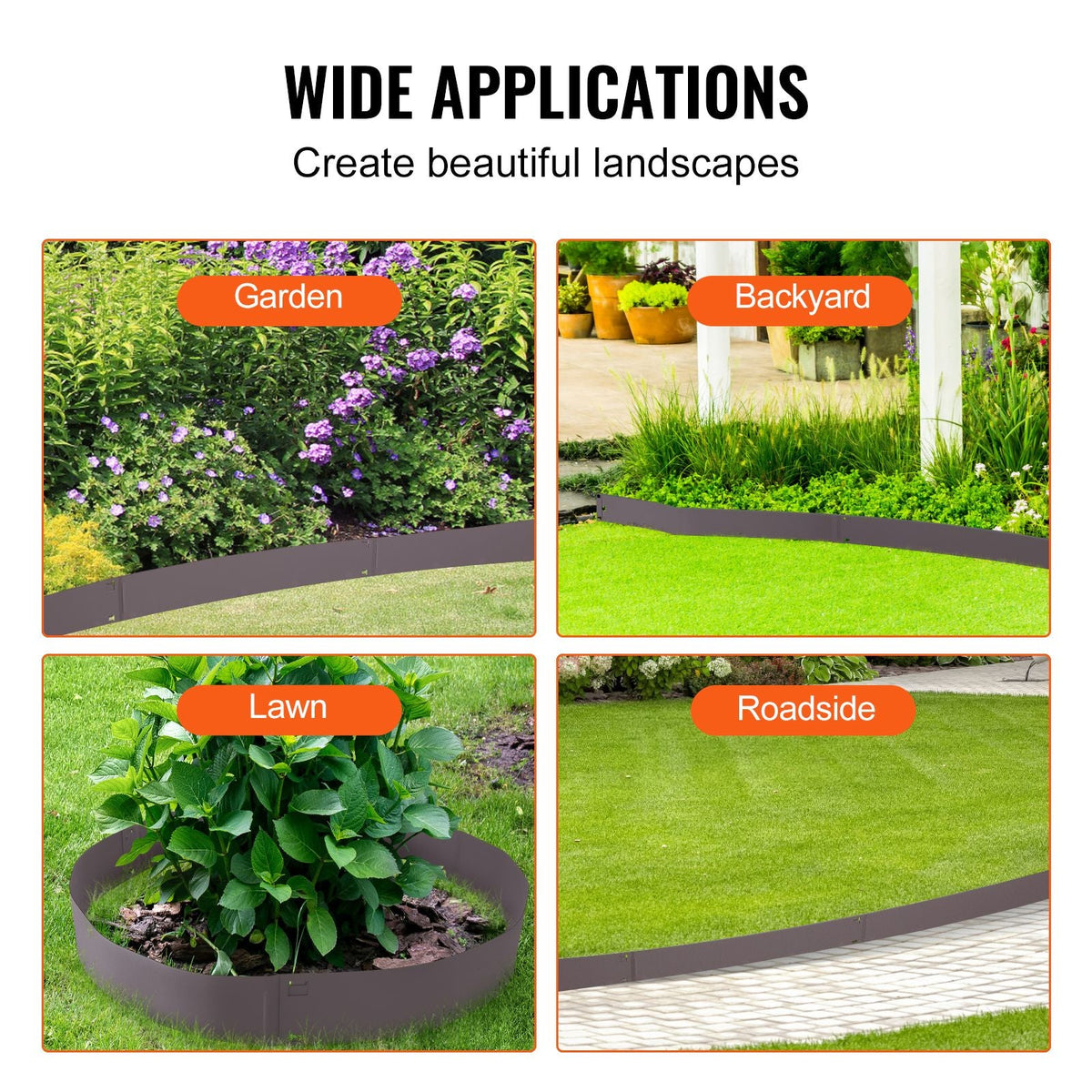 Steel Landscape Edging, 5-pack Steel Garden Edging Borders, 39" L x 5" H Strips, Hammer-in Edging Border, Bendable Metal Landscape Edging for Yard, Garden, Lawn, 3.15" Spike Height, Brown
