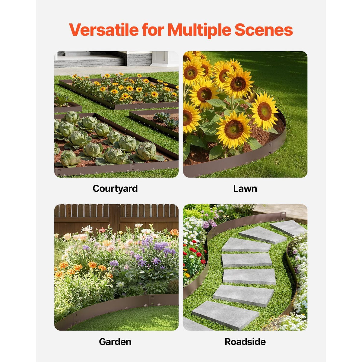 Steel Landscape Edging, 5 Packs 39 x 3 in Rust-Resistant Metal Landscape Edging, Bendable Garden Edging Border, Heavy Duty Lawn Edging, Easy-to-Install, Flower Bed Yard Pathway Divider Brown