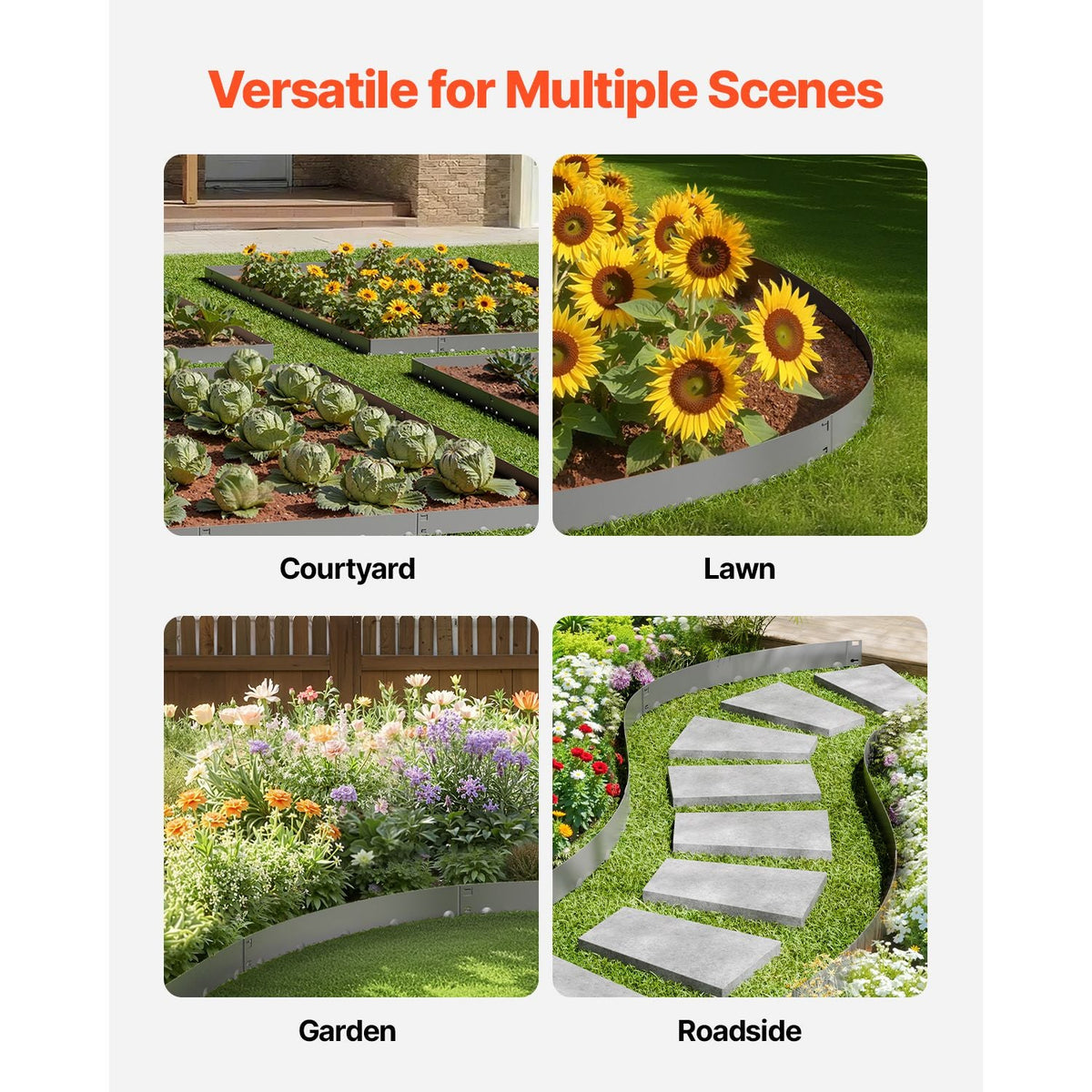 Steel Landscape Edging, 5 Packs 39 x 3 in Rust-Resistant Metal Landscape Edging, Bendable Garden Edging Border, Heavy Duty Lawn Edging, Easy-to-Install, Flower Bed Yard Pathway Divider Dark Gray