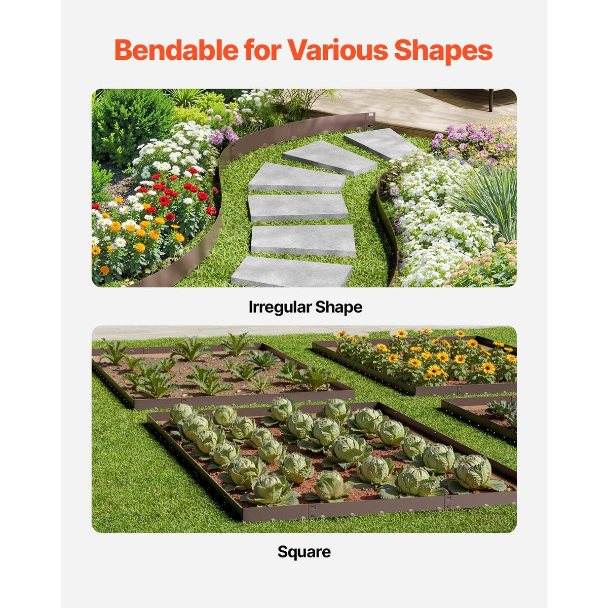 Steel Landscape Edging, 5 Packs 39 x 4 in Rust-Resistant Metal Landscape Edging, Bendable Garden Edging Border, Heavy Duty Lawn Edging, Easy-to-Install, Flower Bed Yard Pathway Divider Brown