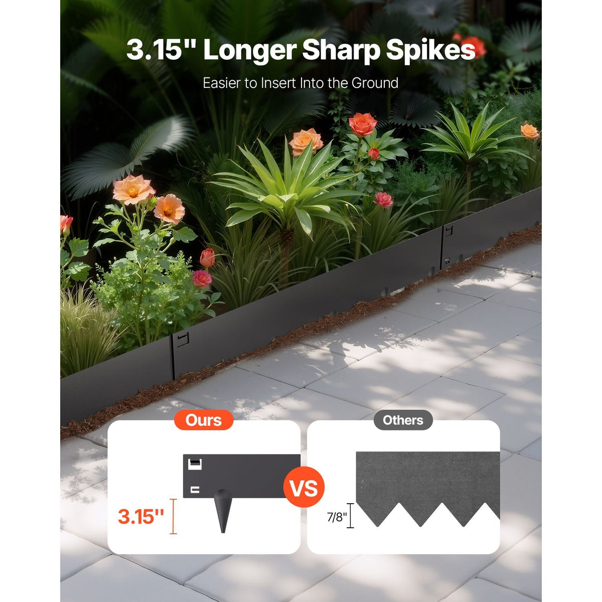 Steel Landscape Edging, 5 Packs 39 x 5 in Rust-Resistant Metal Landscape Edging, Bendable Garden Edging Border, Heavy Duty Lawn Edging, Easy-to-Install, Flower Bed Yard Pathway Divider Black