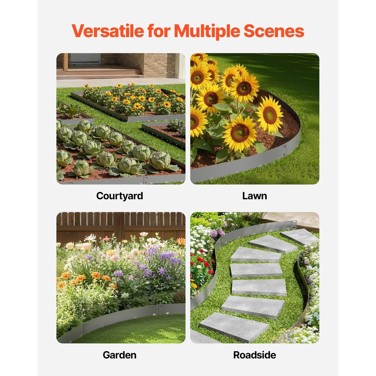 Steel Landscape Edging, 5 Packs 39 x 5 in Rust-Resistant Metal Landscape Edging, Bendable Garden Edging Border, Heavy Duty Lawn Edging, Easy-to-Install, Flower Bed Yard Pathway Divider Dark Gray