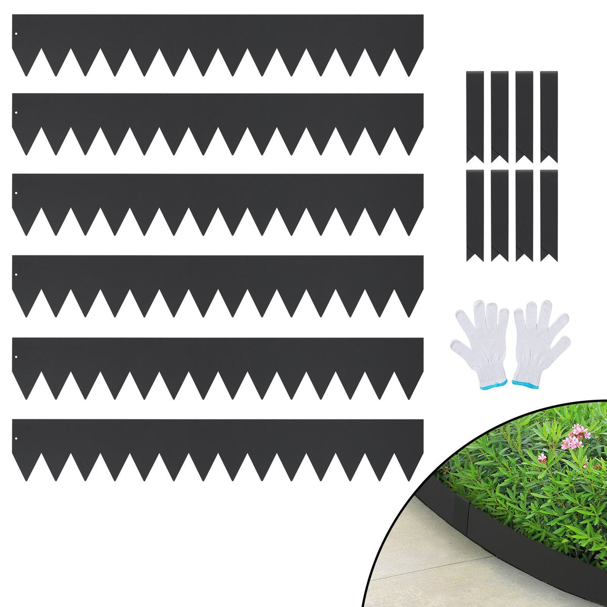 Steel Landscape Edging, 6-pack Steel Garden Edging Borders, 40" L x 6" H Strips, Hammer-in Edging Border with 8 Clips, Bendable Metal Landscape Edging for Yard, Garden, Lawn