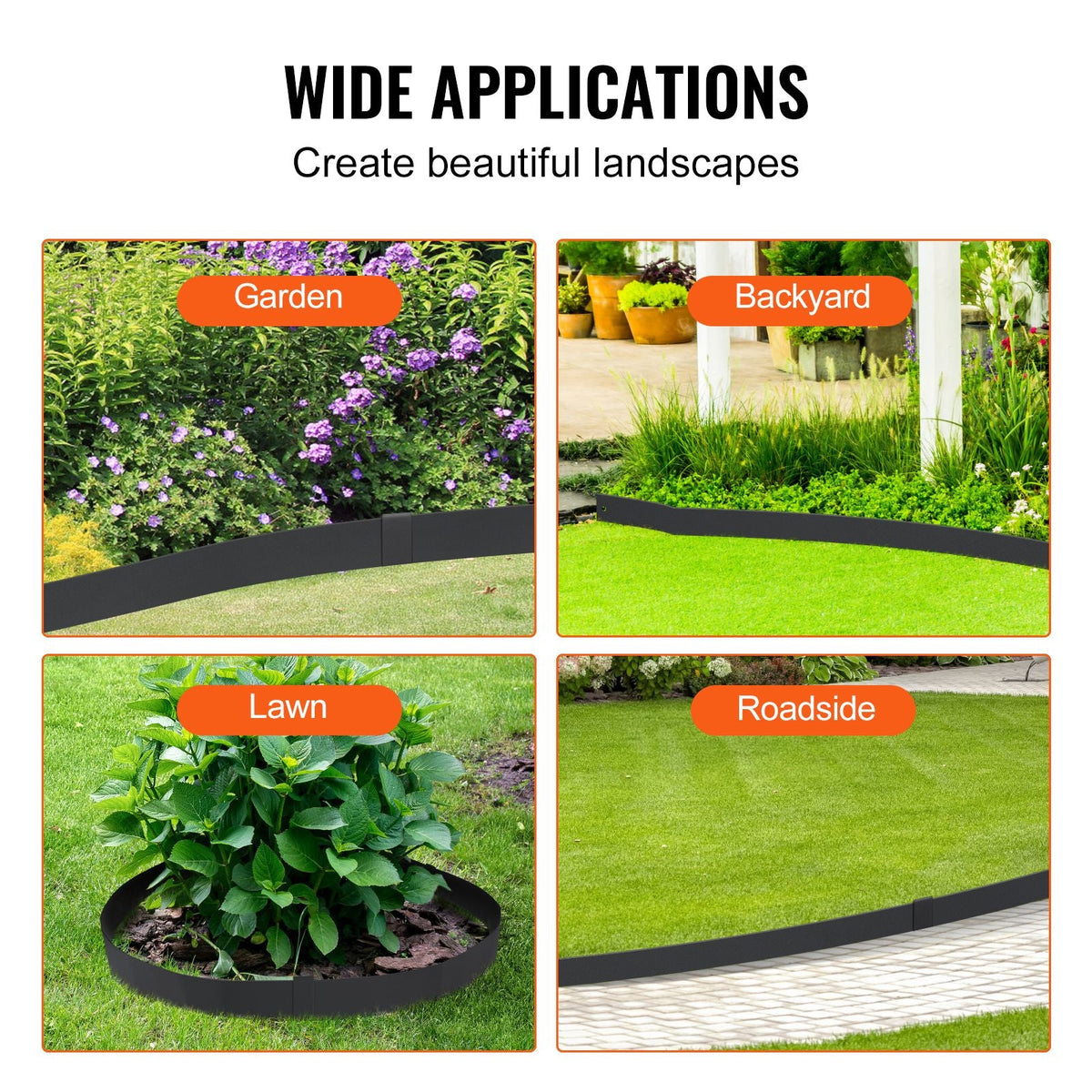 Steel Landscape Edging, 6-pack Steel Garden Edging Borders, 40" L x 6" H Strips, Hammer-in Edging Border with 8 Clips, Bendable Metal Landscape Edging for Yard, Garden, Lawn