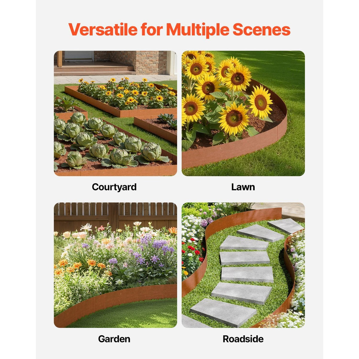 Steel Landscape Edging, 6 Packs 40 x 6 in Weather-Resistant & Pre-Rust Metal Landscape Edging, Bendable Garden Edging Border, Heavy Duty Lawn Edging, Flower Bed Yard Pathway Divider