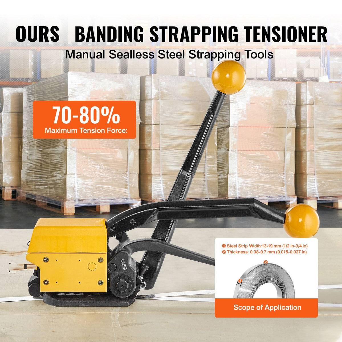 Steel Strapping Tool for 1/2"-3/4" Width, 3-in-1 (Tensioner, Crimper, Cutter) Manual Belt Packaging Banding Machine Packaging Metal Steel Strapping Banding Tool Machine for Stainless Steel Strap