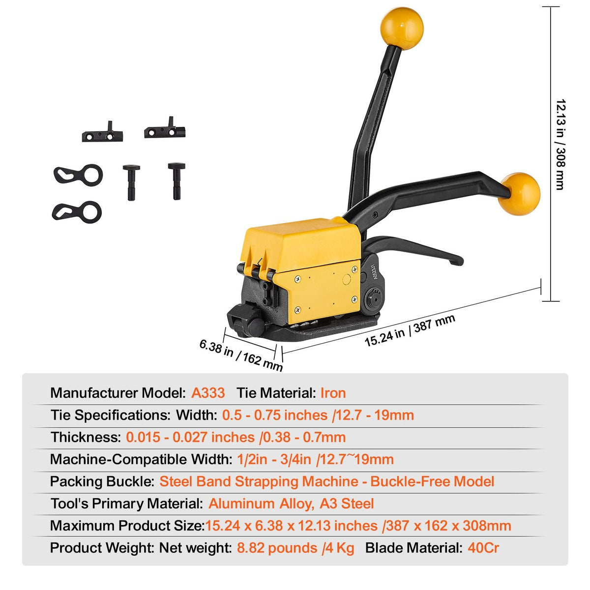 Steel Strapping Tool for 1/2"-3/4" Width, 3-in-1 (Tensioner, Crimper, Cutter) Manual Belt Packaging Banding Machine Packaging Metal Steel Strapping Banding Tool Machine for Stainless Steel Strap
