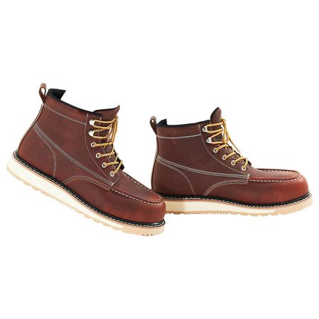 Steel Toe Work Boots, US Size 10, Waterproof Moc Toe Work Boots for Men, Slip-Resistant Work Boot, Lightweight and Breathable EVA Rubber Sole Mens Boots for Industry Construction, Brown
