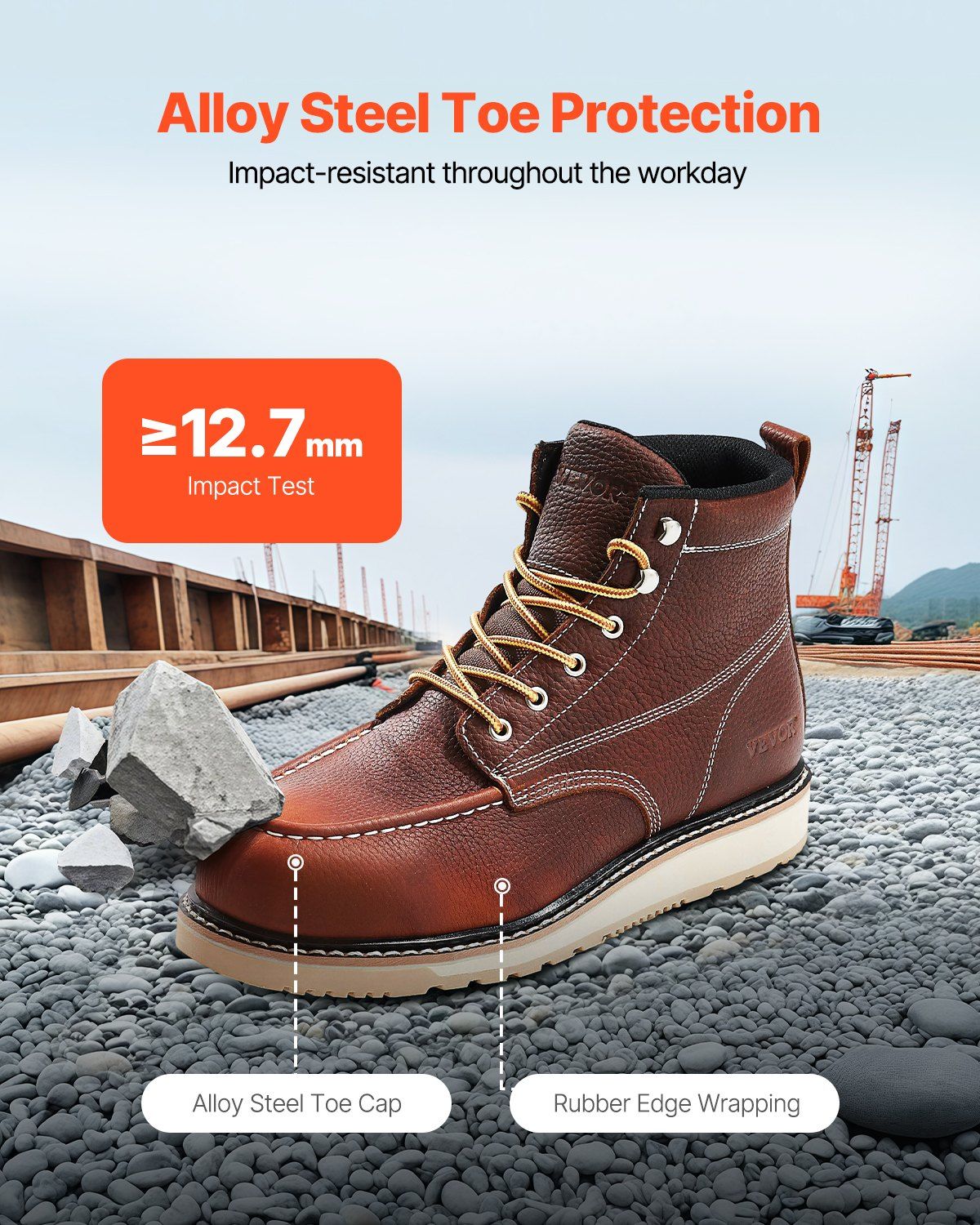Steel Toe Work Boots US Size 11 Waterproof Moc Toe for Men Slip-Resistant