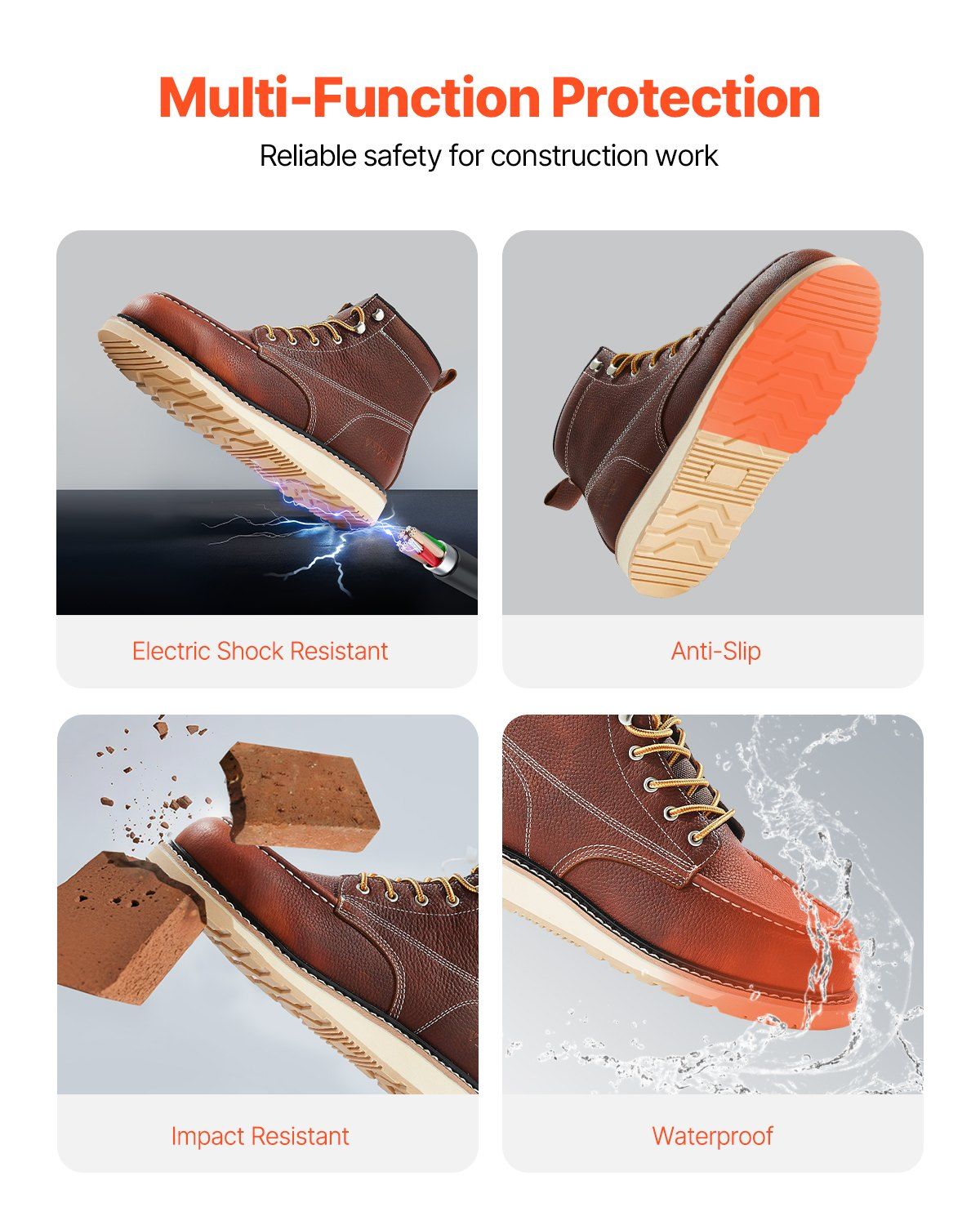 Steel Toe Work Boots US Size 11 Waterproof Moc Toe for Men Slip-Resistant