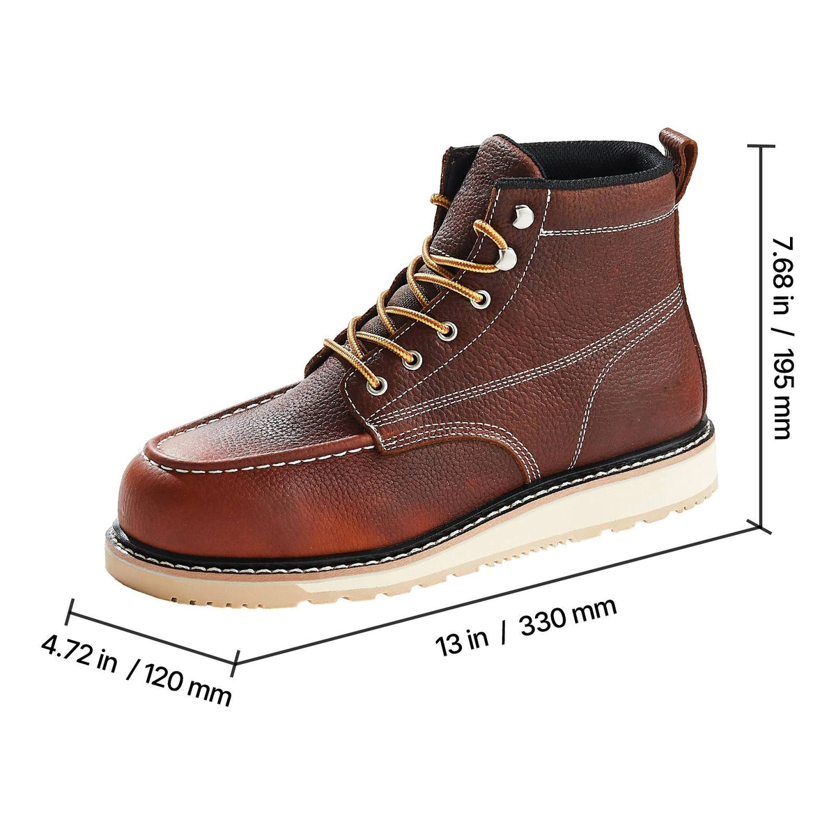 Steel Toe Work Boots, US Size 12, Waterproof Moc Toe Work Boots for Men, Slip-Resistant Work Boot, Lightweight and Breathable EVA Rubber Sole Mens Boots for Industry Construction, Brown
