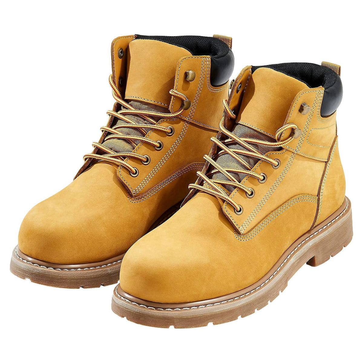 Steel Toe Work Boots, US Size 12, Waterproof Work Boots for Men, Slip-Resistant Work Boot, Lightweight and Breathable Rubber Sole Mens Boots for Industry Construction, Brown Yellow
