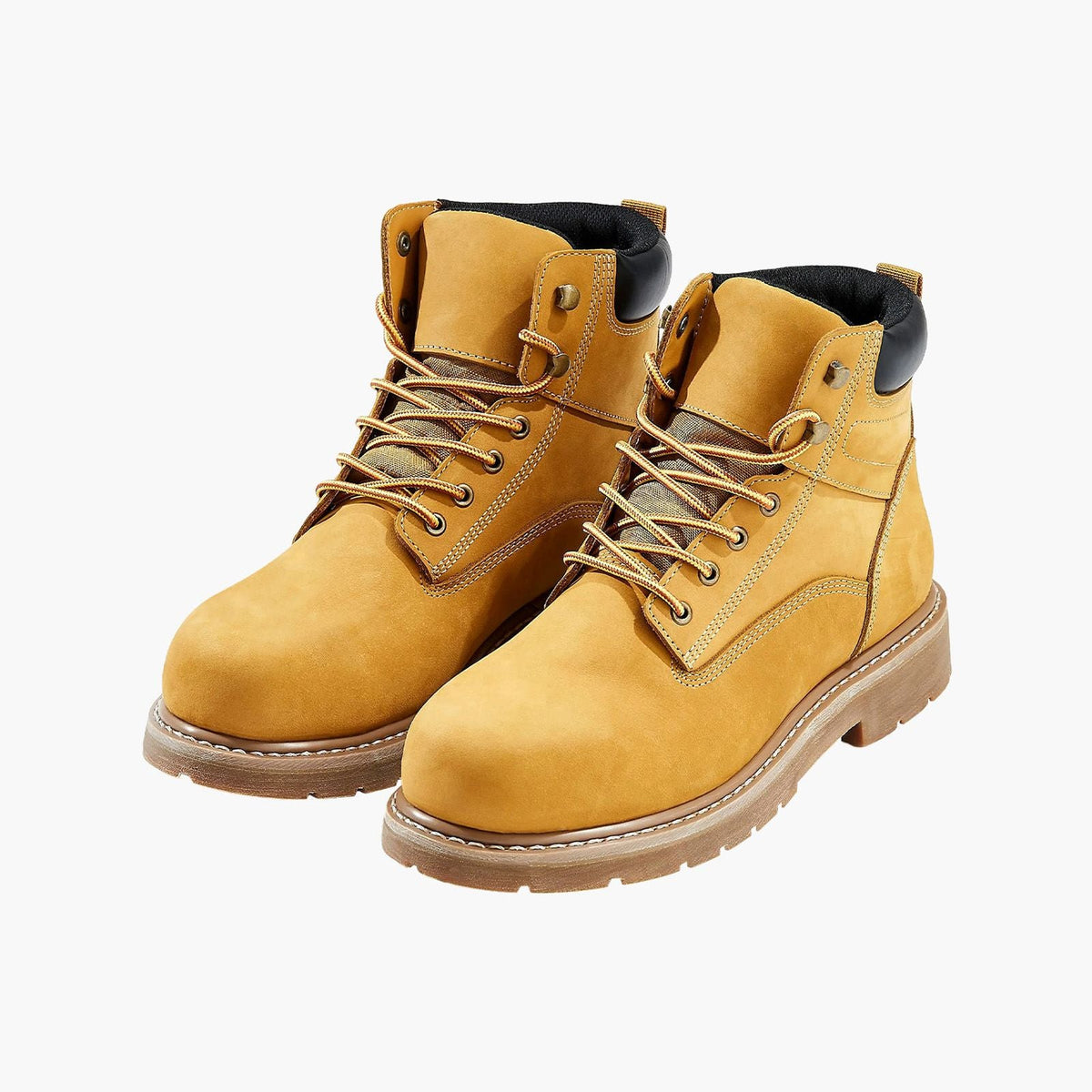 Steel Toe Work Boots, US Size 8, Waterproof Work Boots for Men, Slip-Resistant Work Boot, Lightweight and Breathable Rubber Sole Mens Boots for Industry Construction, Brown Yellow