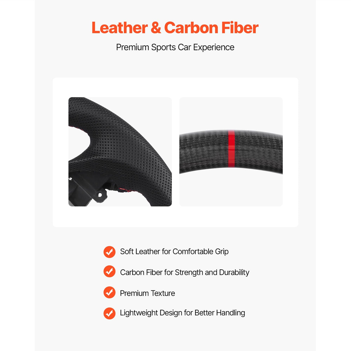 Steering Wheel for 2007-2013 Infiniti G37, Carbon Fiber Steering Wheel D-Shaped Flat-Bottom, Leather Grip with Non-Slip Texture & Precise Stitching, Accessories Replacement for Infiniti, Black