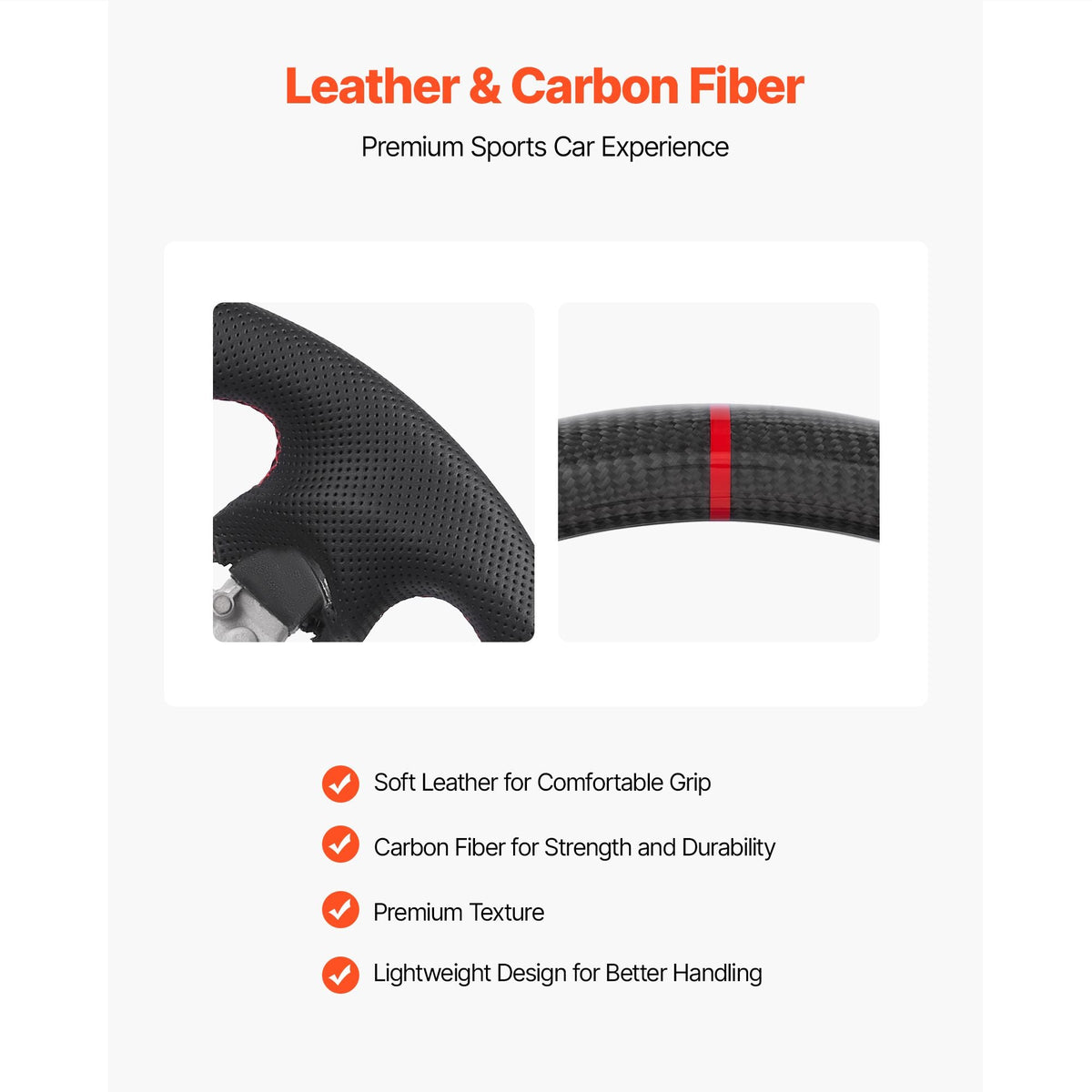 Steering Wheel for 2008-2020 Nissan 370Z, Carbon Fiber Steering Wheel D-Shaped Flat-Bottom, Leather Grip with Non-Slip Texture & Precise Stitching, Accessories Replacement for Nissan 370Z, Black
