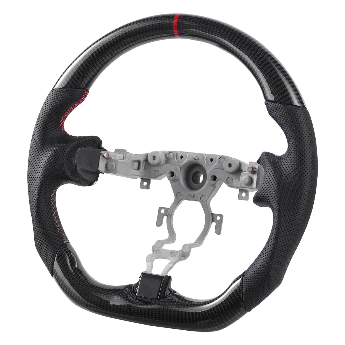 Steering Wheel for 2008-2020 Nissan 370Z, Carbon Fiber Steering Wheel D-Shaped Flat-Bottom, Leather Grip with Non-Slip Texture & Precise Stitching, Accessories Replacement for Nissan 370Z, Black