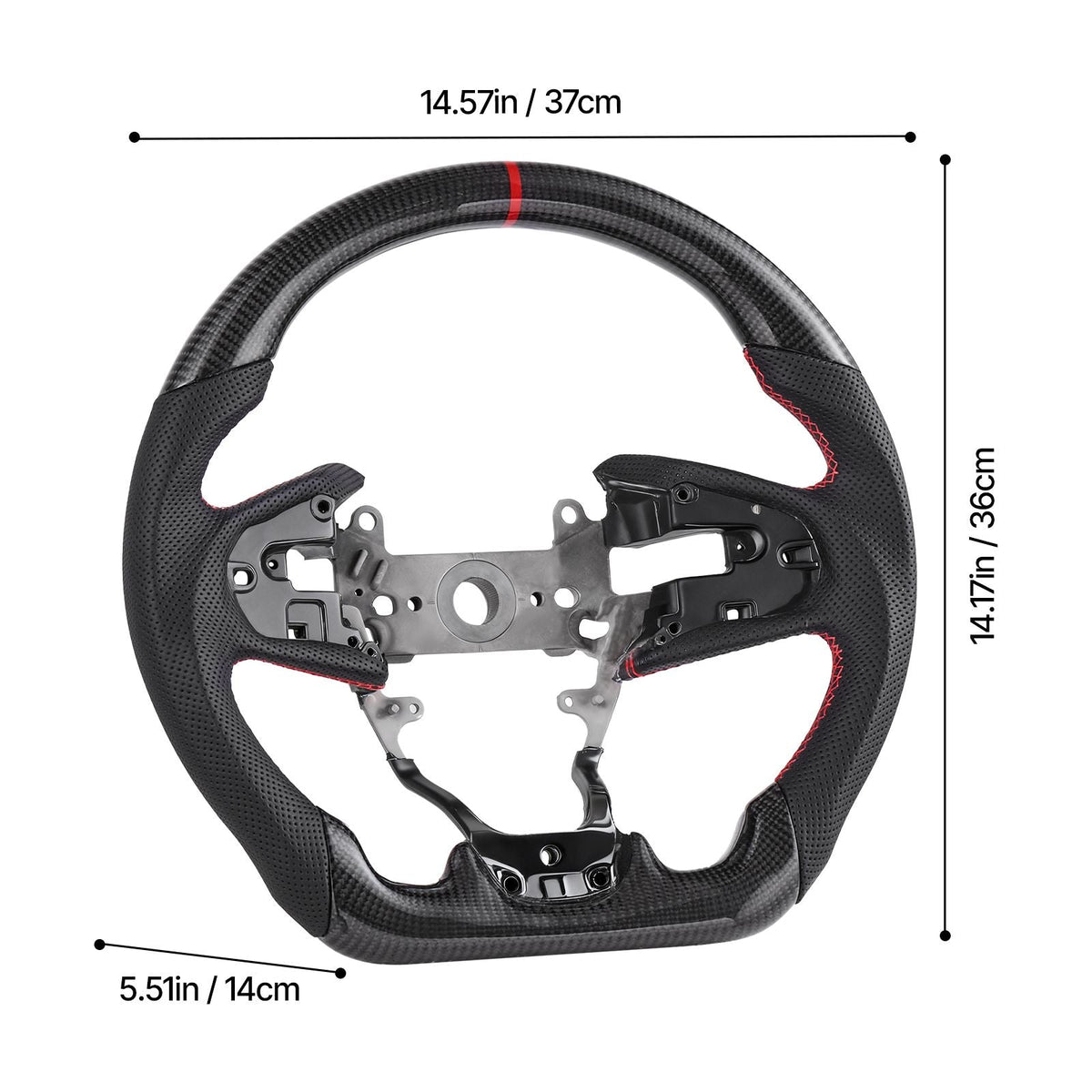 Steering Wheel for 2016-2021 Honda Civic, Carbon Fiber Steering Wheel D-Shaped Flat-Bottom, Leather Grip with Non-Slip Texture & Precise Stitching, Accessories Replacement for Honda Civic, Black