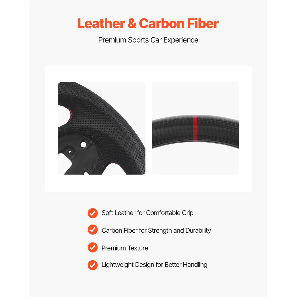 Steering Wheel for 2016-2021 Honda Civic, Carbon Fiber Steering Wheel D-Shaped Flat-Bottom, Leather Grip with Non-Slip Texture & Precise Stitching, Accessories Replacement for Honda Civic, Black