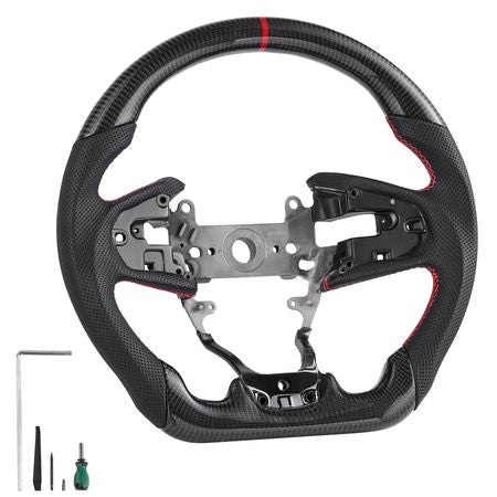 Steering Wheel for 2016-2021 Honda Civic, Carbon Fiber Steering Wheel D-Shaped Flat-Bottom, Leather Grip with Non-Slip Texture & Precise Stitching, Accessories Replacement for Honda Civic, Black