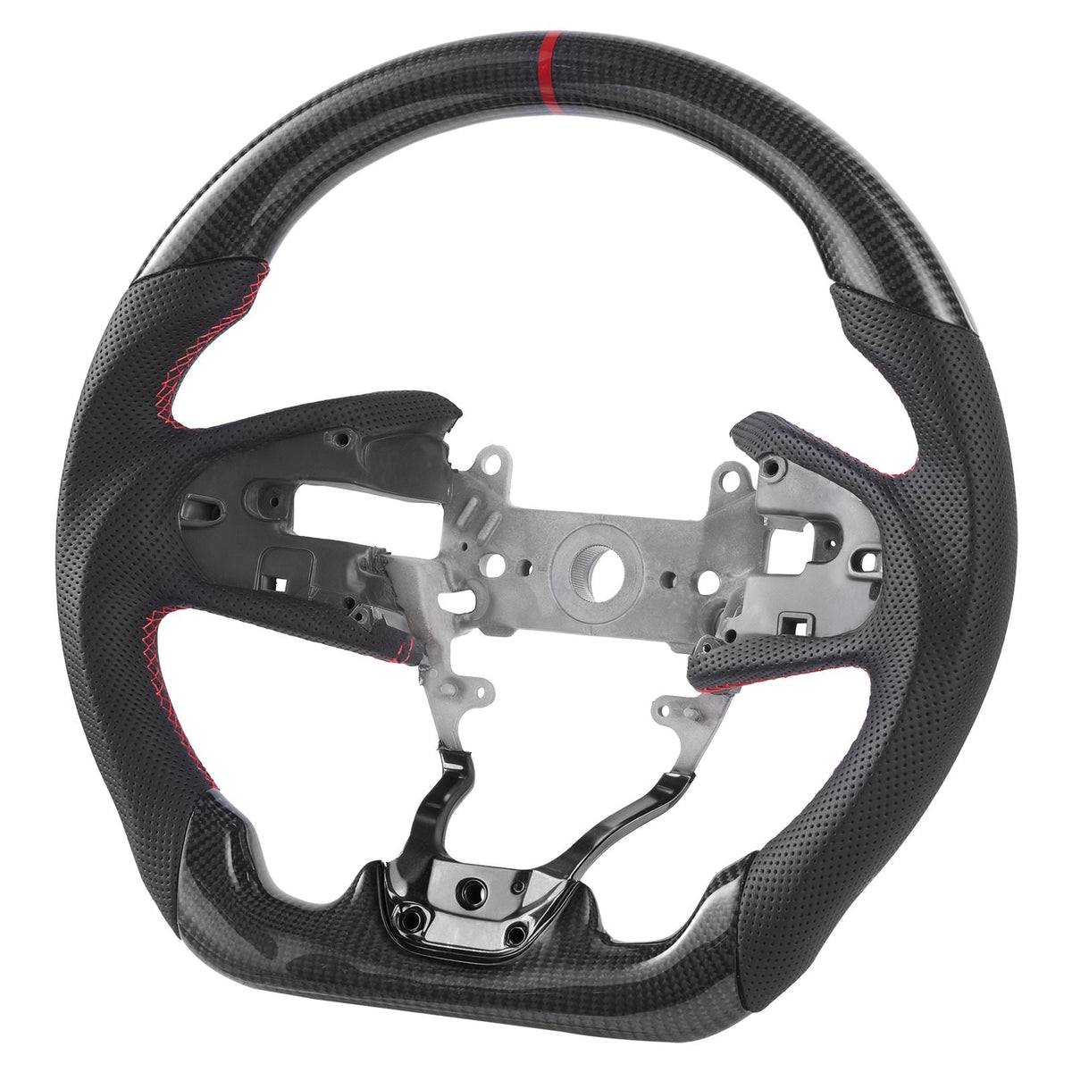 Steering Wheel for 2016-2021 Honda Civic, Carbon Fiber Steering Wheel D-Shaped Flat-Bottom, Leather Grip with Non-Slip Texture & Precise Stitching, Accessories Replacement for Honda Civic, Black